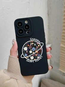 Floral Planet Print Phone Case - Black - View 4