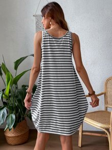 SHEIN LUNE Striped Dual Pocket Tank Dress