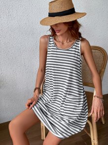 SHEIN LUNE Striped Dual Pocket Tank Dress