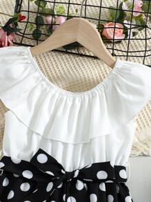 da bambine Tute a pois con bordo a volant con cintura