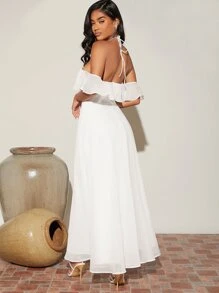 SHEIN Criss Cross Ruffle Trim Dress - White - View 2