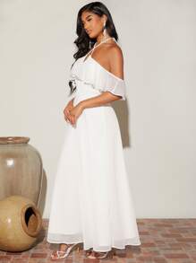 SHEIN Criss Cross Ruffle Trim Dress - White - View 3