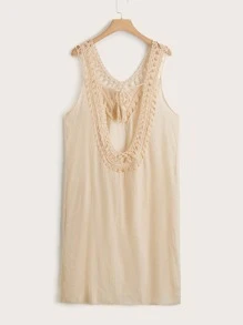 Plus Hollow Out Cover Up Dress - Apricot - View 2