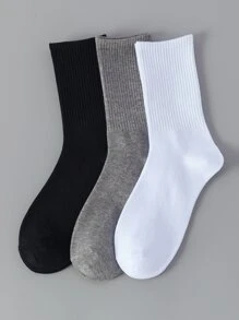 3pairs Men Solid Crew Socks - Multicolor - View 1