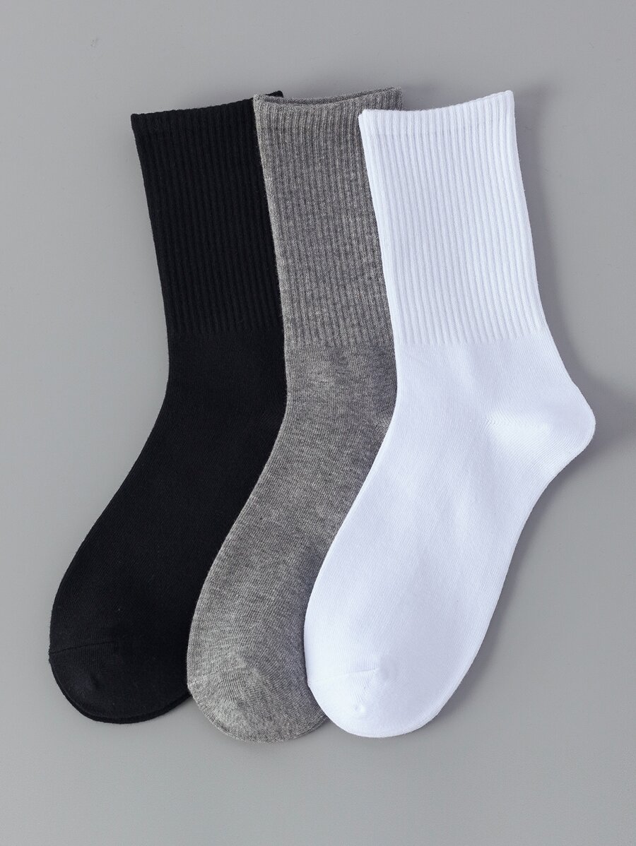 3pairs Men Solid Crew Socks - Multicolor - View 1
