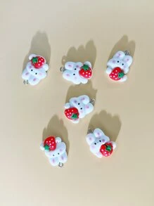 6入組草莓裝飾兔子DIY吊墜 - 彩色 - 查看 1