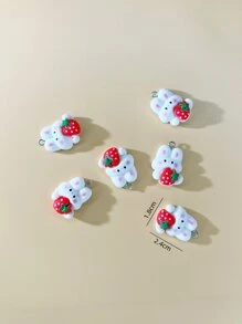 6入組草莓裝飾兔子DIY吊墜 - 彩色 - 查看 3
