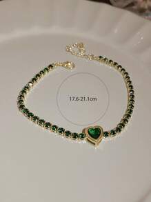 Rhinestone & Heart Decor Bracelet - Green - View 3