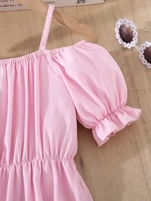Niñitas Vestido de hombros descubiertos bajo con fruncido - Rosa - Ver 4