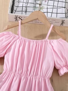 Niñitas Vestido de hombros descubiertos bajo con fruncido - Rosa - Ver 3