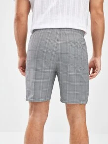 GENTILAND Loose Fit Men's Plaid Print Drawstring Waist Shorts - Black and White - View 2