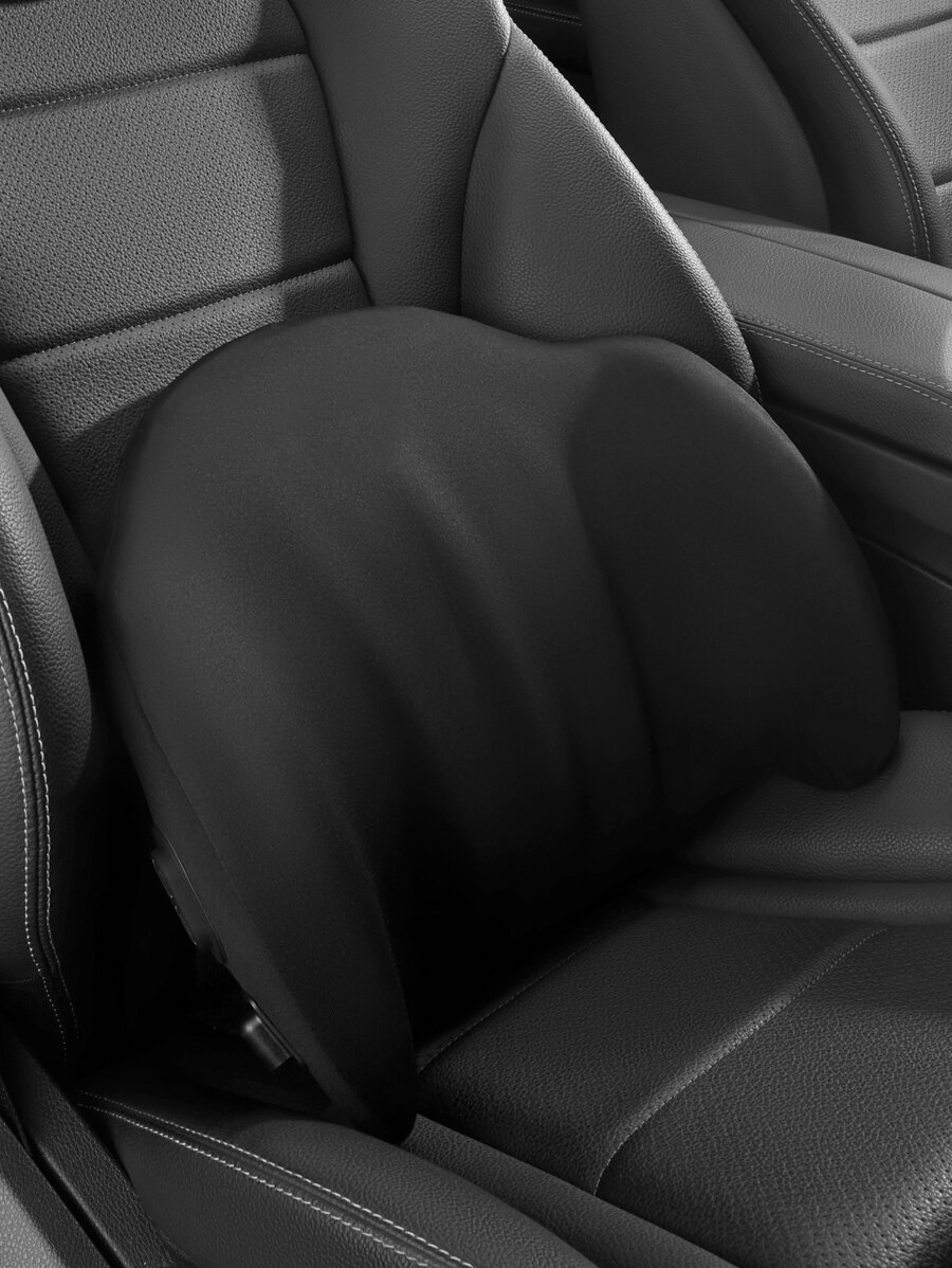 1pc Plain Car Lumbar Support Pillow - Black - View 1