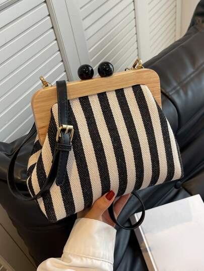 Women's New Fashion Striped Canvas Crossbody Bag With Color Block And Adjustable Shoulder Strap Shell Bag Is Simple And Versatile, Elegant And Stylish Shoulder Bag Suitable For Going Out For Dates, Shopping, Commuting And Work.