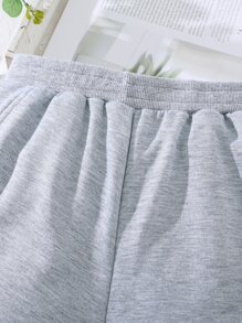 SHEIN Girls Butterfly Print Slant Pockets Shorts - Grey - View 3