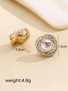 Pendientes de botón con diseño de perla artificial y diamante de imitación - Amarillo Oro - Ver 4