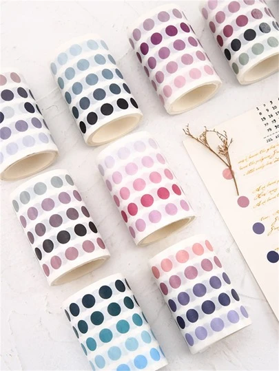 圓形鹽系貼紙,柔和時間系列,多彩基本圓點和washi膠帶圓形貼紙,適用於日記寫作