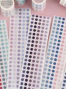 圓形鹽系貼紙,柔和時間系列,多彩基本圓點和washi膠帶圓形貼紙,適用於日記寫作 - 彩色 - 查看 4