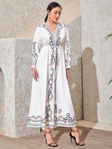 Mulvari 捲形花紋A字洋裝 - 白色 - 查看 3