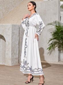 Mulvari 捲形花紋A字洋裝 - 白色 - 查看 5