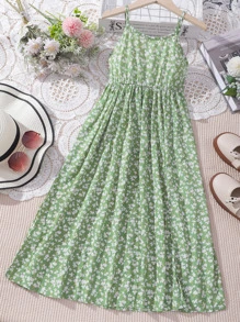 Girls Ditsy Floral Cami Dress - Green - View 1