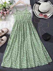 Girls Ditsy Floral Cami Dress - Green - View 2