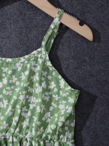 Girls Ditsy Floral Cami Dress - Green - View 7