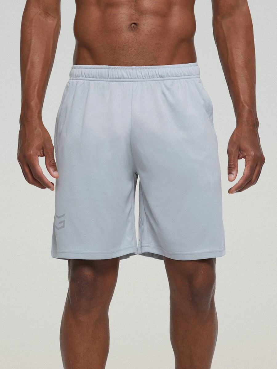 G Gradual Men Geo Print Zip Pocket Drawstring Waist Sports Shorts - Light Grey - View 1