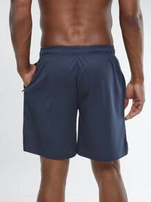 G Gradual Men Geo Print Zip Pocket Drawstring Waist Sports Shorts - Navy Blue - View 2