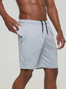 G Gradual Men Geo Print Zip Pocket Drawstring Waist Sports Shorts - Light Grey - View 3