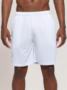 G Gradual Men Gym Shorts Graphic Print Drawstring Waist Zipper Pocket Sports Shorts White Shorts Jogger Shorts Drawstring Shorts - White - View 3