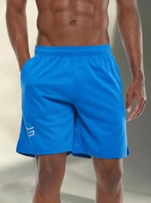 G Gradual Men Graphic Print Zipper Pocket Sports Shorts - Blue - View 1