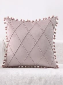 Miater 1pc Plush Ball & Crinkle Velvet Pillowcase - Pink - View 4