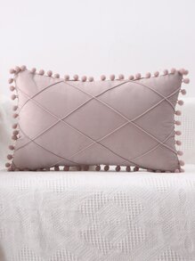 Miater 1pc Plush Ball & Crinkle Velvet Pillowcase - Pink - View 5