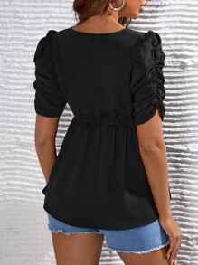 SHEIN Maternidad Blusa peplum de manga farol - Negro - Ver 2