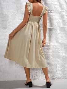 SHEIN Váy Bà bầu Xù Dải chun màu trơn Boho - Màu be - Xem 3