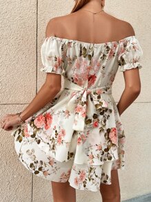 Breezaya Off-Shoulder Floral Romper With Puff Sleeves - Multicolor - View 2