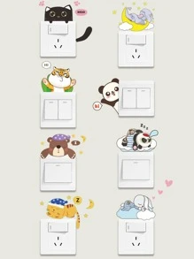8pcs Cartoon Graphic Switch Outlet Wall Sticker, Cute PVC Waterproof Wall Switch Sticker For Home Decor - Multicolor - View 4
