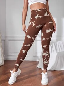 紮染寬腰帶運動打底褲 - 咖啡棕 - 查看 2