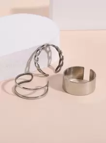 3入組鏤空開口戒指 - 銀色 - 查看 1