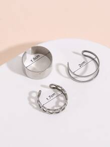 3入組鏤空開口戒指 - 銀色 - 查看 4