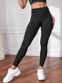 SHEIN Sport Studio Workout Leggings Seamless Medium-Impact Wide Waistband Running Tights Spandex