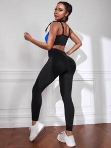 SHEIN Sport Studio Workout Leggings Seamless Medium-Impact Wide Waistband Running Tights Spandex