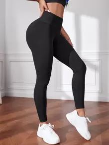 SHEIN Sport Studio Workout Leggings Seamless Medium-Impact Wide Waistband Running Tights Spandex