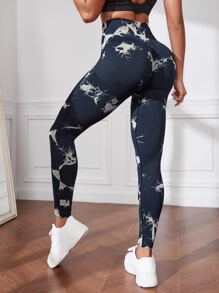 SHEIN Sports Quần Leggings Thể thao Nữ Cà vạt nhuộm - màu đen - Xem 5