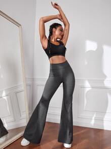 Yoga Basic Breathable Solid Flare Leg Sports Trousers - Dark Grey - View 1