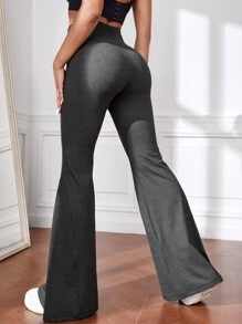 Yoga Basic Breathable Solid Flare Leg Sports Trousers - Dark Grey - View 2