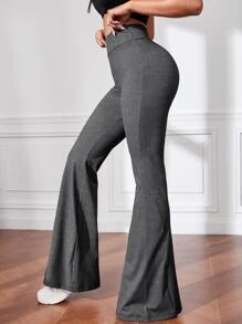 Yoga Basic Breathable Solid Flare Leg Sports Trousers - Dark Grey - View 3