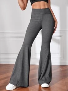 Yoga Basic Breathable Solid Flare Leg Sports Trousers - Dark Grey - View 4