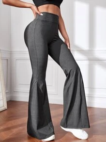 Yoga Basic Breathable Solid Flare Leg Sports Trousers - Dark Grey - View 5