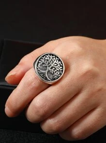 Hợp kim nhẫn trang trí cây thời trang và phổ biến dành cho nam giới để làm quà tặng trang sức và cho vẻ ngoài sành điệu - Bạc - Xem 2